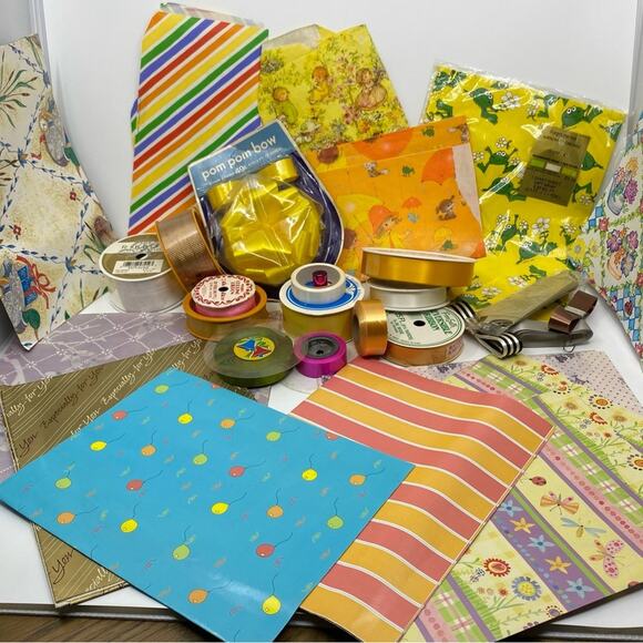 Wrapping Paper Ribbons Bows Giftwrap bundle all occasion VINTAGE - Picture 1 of 16